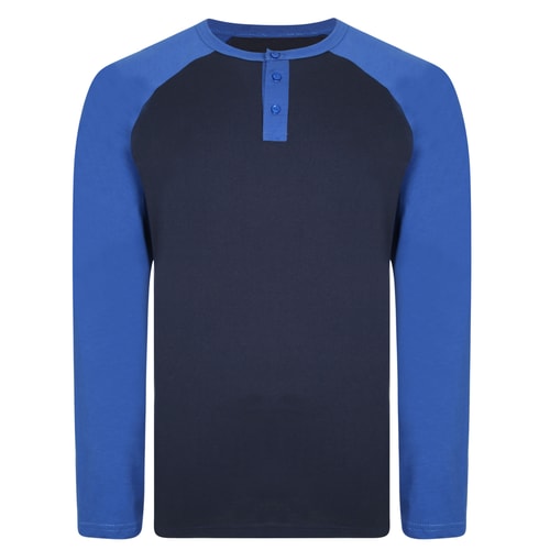 Bigdude Raglan Grandad Long Sleeve T-Shirt Navy/Royal Blue